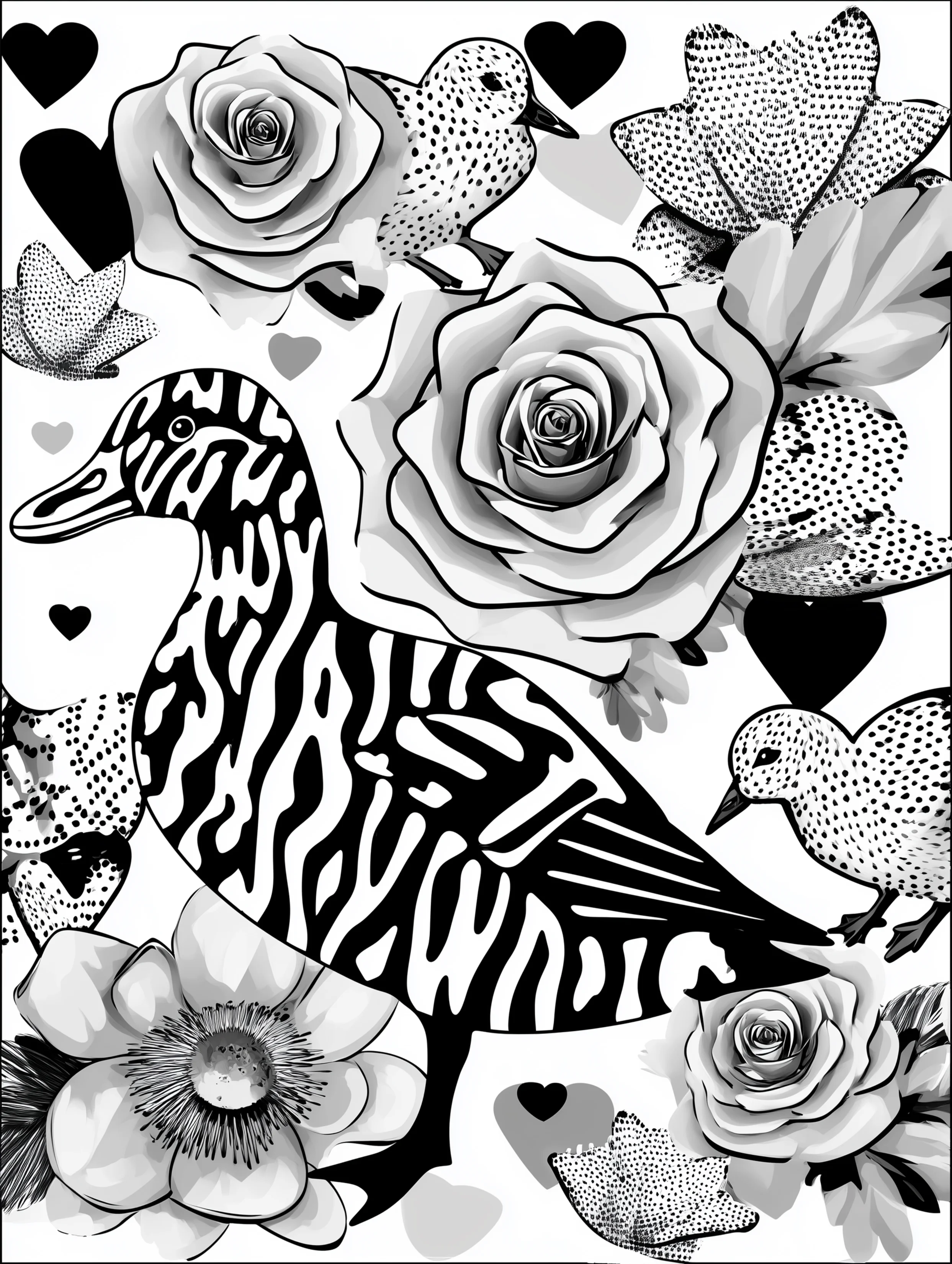 Free printable duck coloring page for adults featuring a duck with ducklings